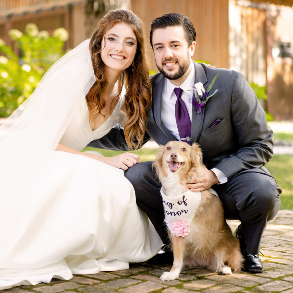 John and Taylor with Peanut on their wedding day