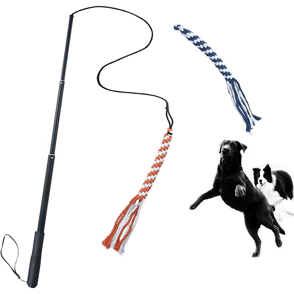 Dog flirt pole with rope tug attachments